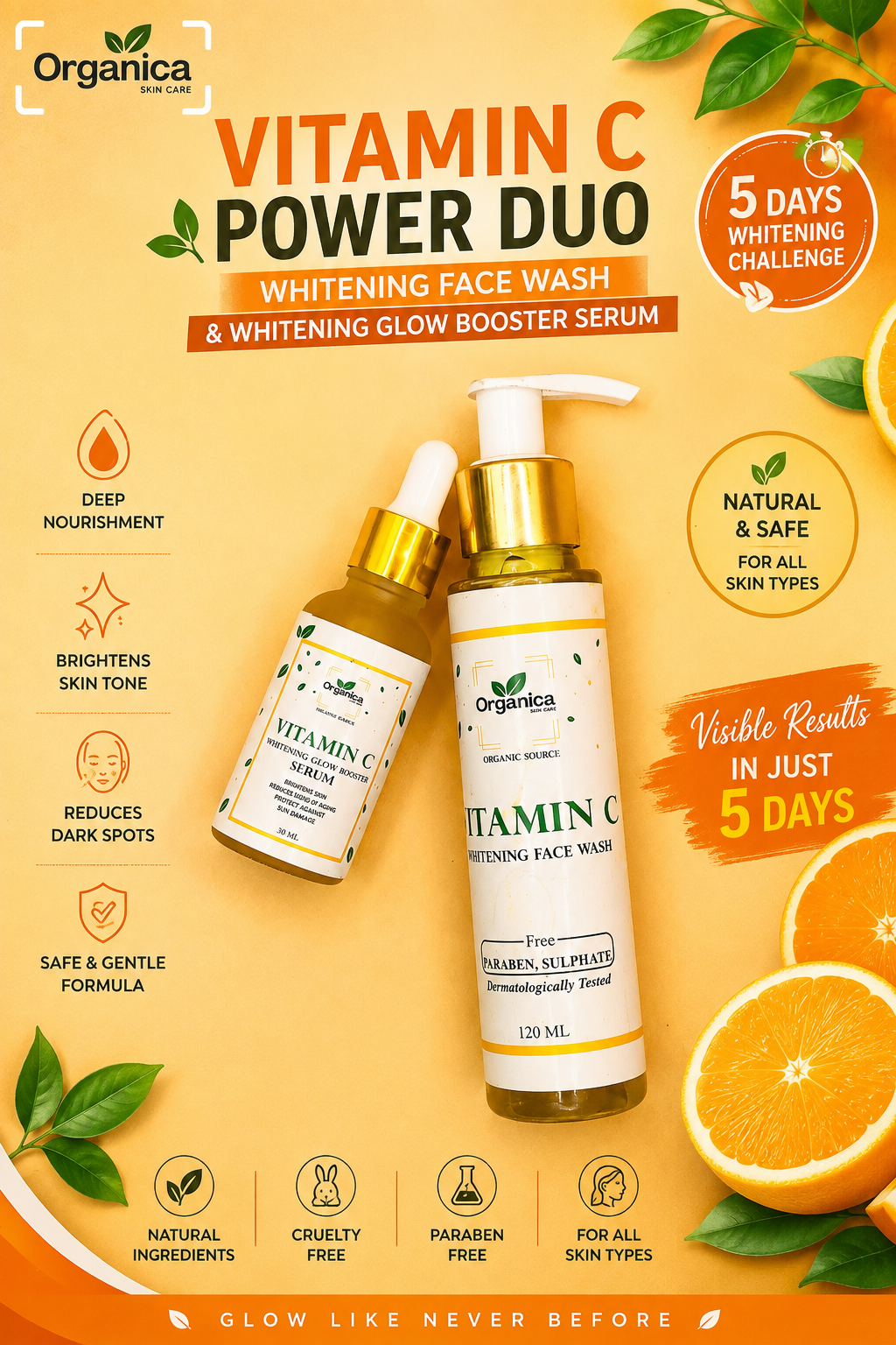 Organica Vitamin C Glow Deal 🍊✨ (Face Wash + Serum Combo)